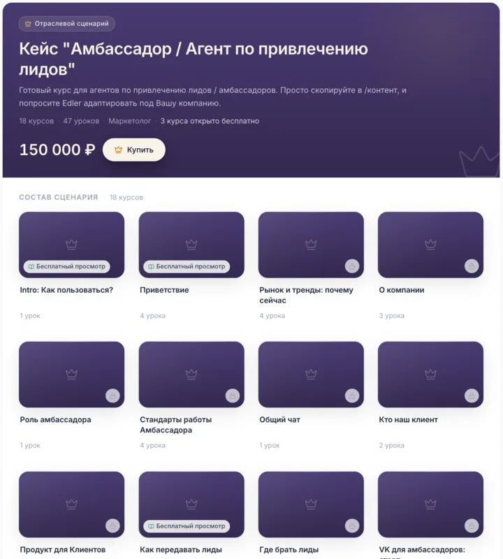 Программа «Амбассадор / Агент по привлечению лидов»: 18 курсов, 47 уроков